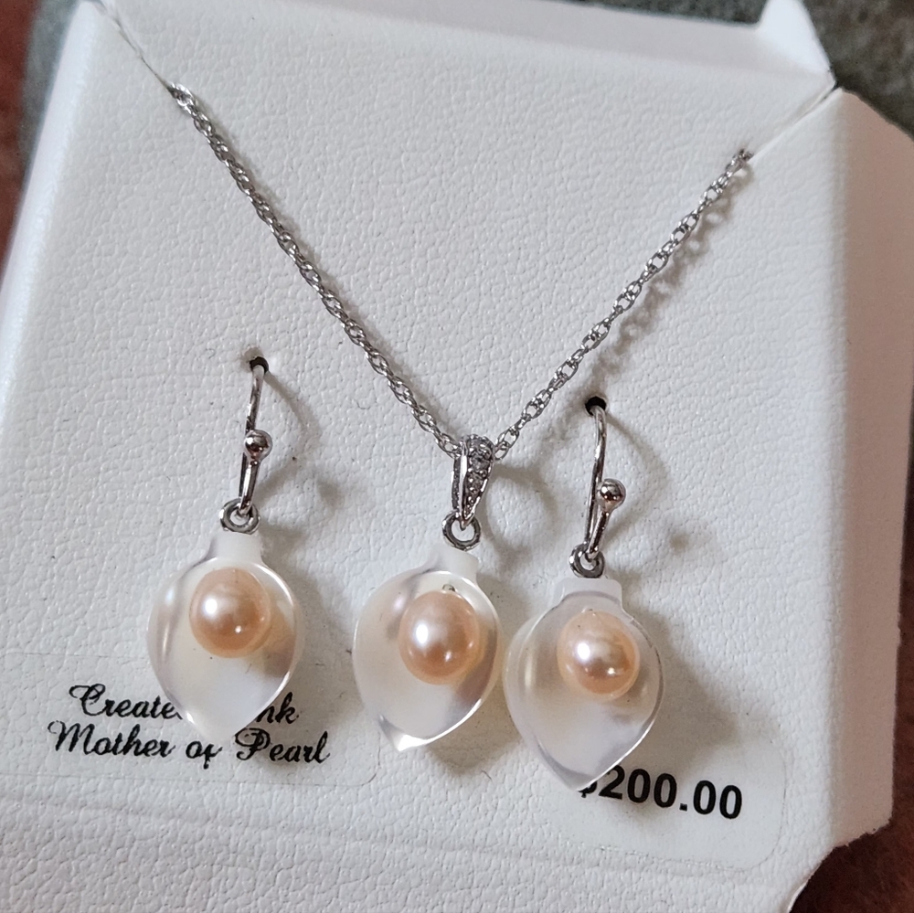 Sterling, Pearl Necklace & Earring Set